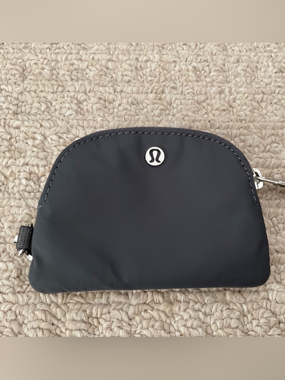 Lululemon Black Zip Pouch with Silver Logo coin case 4.5 x 3 inches